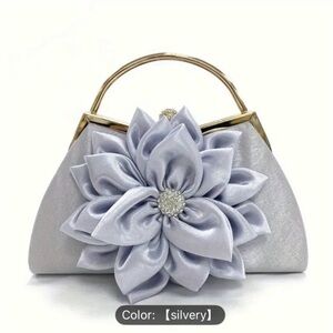 Elegant Silver Flower Clutch